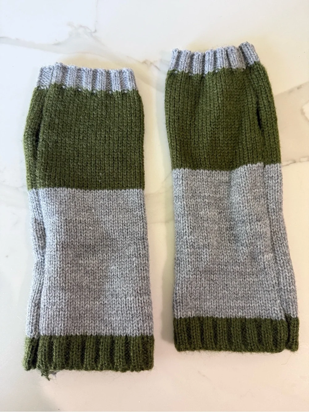 Butterfly Fingerless Knit Arm Warmers Gray Olive Green Winter Gloves Wrist
